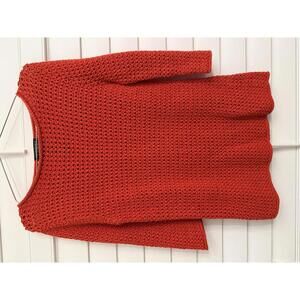 Ralph Lauren exclusive hand knit 3/4 sleeve orange sweater size Large
